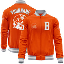 Load image into Gallery viewer, Custom Orange White-Gray Bomber Varsity Letterman Zipper Jacket