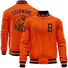 Load image into Gallery viewer, Custom Orange Black Bomber Varsity Letterman Zipper Jacket