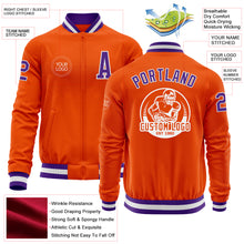 Load image into Gallery viewer, Custom Orange Purple-White Bomber Varsity Letterman Zipper Jacket