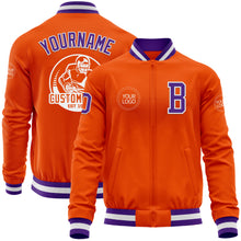 Load image into Gallery viewer, Custom Orange Purple-White Bomber Varsity Letterman Zipper Jacket