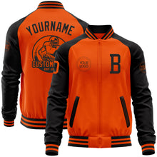 Load image into Gallery viewer, Custom Orange Black Bomber Varsity Letterman Two Tone Zipper Jacket