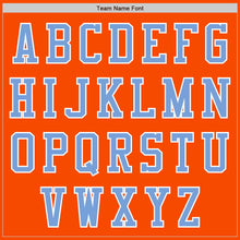 Load image into Gallery viewer, Custom Orange White-Light Blue Bomber Varsity Letterman Two Tone Zipper Jacket