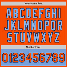 Load image into Gallery viewer, Custom Orange Navy-Light Blue Bomber Varsity Letterman Two Tone Zipper Jacket