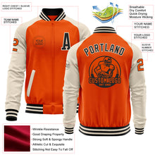 Load image into Gallery viewer, Custom Orange Black-Cream Bomber Varsity Letterman Two Tone Zipper Jacket