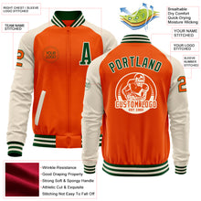 Load image into Gallery viewer, Custom Orange Green-Cream Bomber Varsity Letterman Two Tone Zipper Jacket