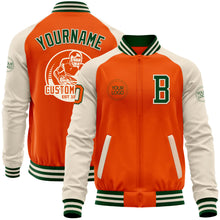 Load image into Gallery viewer, Custom Orange Green-Cream Bomber Varsity Letterman Two Tone Zipper Jacket