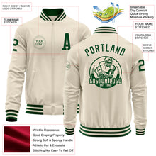 Load image into Gallery viewer, Custom Cream Green Bomber Varsity Letterman Zipper Jacket