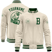 Load image into Gallery viewer, Custom Cream Green Bomber Varsity Letterman Zipper Jacket
