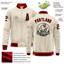 Load image into Gallery viewer, Custom Cream Black-Red Bomber Varsity Letterman Zipper Jacket