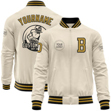 Load image into Gallery viewer, Custom Cream Old Gold-Black Bomber Varsity Letterman Zipper Jacket