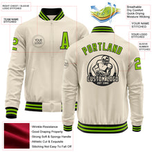 Load image into Gallery viewer, Custom Cream Neon Green-Black Bomber Varsity Letterman Zipper Jacket