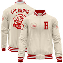 Load image into Gallery viewer, Custom Cream Red-White Bomber Varsity Letterman Zipper Jacket