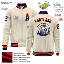 Load image into Gallery viewer, Custom Cream Navy-Orange Bomber Varsity Letterman Zipper Jacket