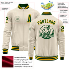 Load image into Gallery viewer, Custom Cream Green-Gold Bomber Varsity Letterman Zipper Jacket