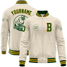 Load image into Gallery viewer, Custom Cream Green-Gold Bomber Varsity Letterman Zipper Jacket