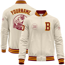 Load image into Gallery viewer, Custom Cream Crimson-Gold Bomber Varsity Letterman Zipper Jacket