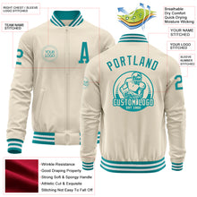 Load image into Gallery viewer, Custom Cream Teal-White Bomber Varsity Letterman Zipper Jacket