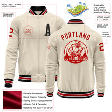 Load image into Gallery viewer, Custom Cream Red-Black Bomber Varsity Letterman Zipper Jacket
