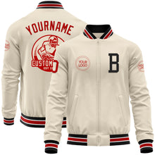 Load image into Gallery viewer, Custom Cream Red-Black Bomber Varsity Letterman Zipper Jacket