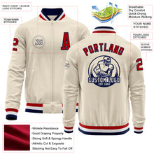 Load image into Gallery viewer, Custom Cream Red Navy-White Bomber Varsity Letterman Zipper Jacket