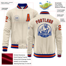 Load image into Gallery viewer, Custom Cream Royal-Orange Bomber Varsity Letterman Zipper Jacket