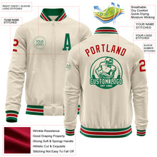 Load image into Gallery viewer, Custom Cream Red Kelly Green-White Bomber Varsity Letterman Zipper Jacket