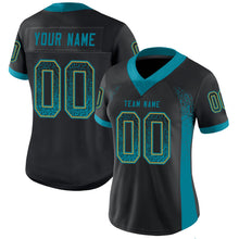 Load image into Gallery viewer, Custom Black Teal-Old Gold Drift Fashion Football Jersey