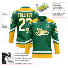 Load image into Gallery viewer, Custom Kelly Green White-Gold Hockey Lace Neck Jersey