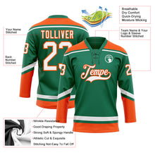 Load image into Gallery viewer, Custom Kelly Green White-Orange Hockey Lace Neck Jersey