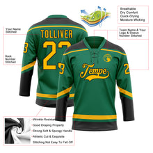Load image into Gallery viewer, Custom Kelly Green Gold-Black Hockey Lace Neck Jersey
