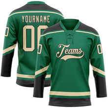 Load image into Gallery viewer, Custom Kelly Green City Cream-Black Hockey Lace Neck Jersey
