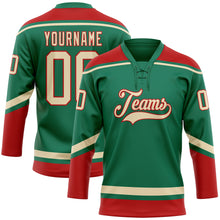 Load image into Gallery viewer, Custom Kelly Green City Cream-Red Hockey Lace Neck Jersey