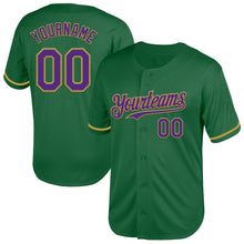 Load image into Gallery viewer, Custom Kelly Green Purple-Old Gold Mesh Authentic Throwback Baseball Jersey