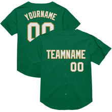 Load image into Gallery viewer, Custom Kelly Green White-Old Gold Mesh Authentic Throwback Baseball Jersey
