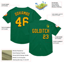 Load image into Gallery viewer, Custom Kelly Green Gold-Black Mesh Authentic Throwback Baseball Jersey