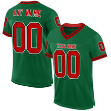 Load image into Gallery viewer, Custom Kelly Green Red-Black Mesh Authentic Throwback Football Jersey