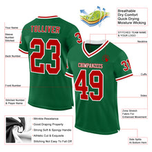 Load image into Gallery viewer, Custom Kelly Green Red-White Mesh Authentic Throwback Football Jersey