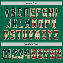 Load image into Gallery viewer, Custom Kelly Green Vintage USA Flag Cream-Red Mesh Authentic Throwback Football Jersey