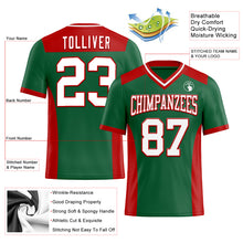 Load image into Gallery viewer, Custom Kelly Green White-Red Authentic Football Jersey