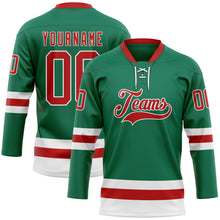 Load image into Gallery viewer, Custom Kelly Green Red-White Hockey Lace Neck Jersey