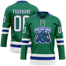 Load image into Gallery viewer, Custom Kelly Green White-Royal Hockey Lace Neck Jersey