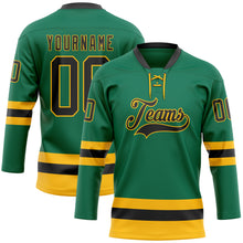 Load image into Gallery viewer, Custom Kelly Green Black-Gold Hockey Lace Neck Jersey