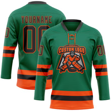 Load image into Gallery viewer, Custom Kelly Green Black-Orange Hockey Lace Neck Jersey