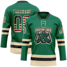 Load image into Gallery viewer, Custom Kelly Green Vintage USA Flag Cream-Black Hockey Lace Neck Jersey