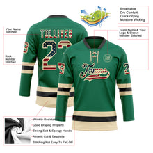 Load image into Gallery viewer, Custom Kelly Green Vintage USA Flag Cream-Black Hockey Lace Neck Jersey