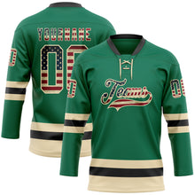 Load image into Gallery viewer, Custom Kelly Green Vintage USA Flag Cream-Black Hockey Lace Neck Jersey