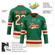 Load image into Gallery viewer, Custom Kelly Green Cream-Red Hockey Lace Neck Jersey