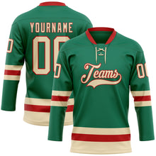 Load image into Gallery viewer, Custom Kelly Green Cream-Red Hockey Lace Neck Jersey