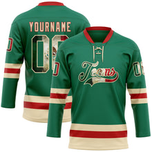Load image into Gallery viewer, Custom Kelly Green Vintage Mexican Flag Cream-Red Hockey Lace Neck Jersey