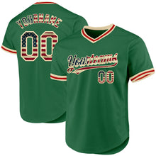 Load image into Gallery viewer, Custom Kelly Green Vintage USA Flag Cream-Red Authentic Throwback Baseball Jersey